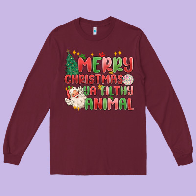 Merry Christmas Ya Filthy Animal Long Sleeve Tee Designed By Maliassmallbusiness