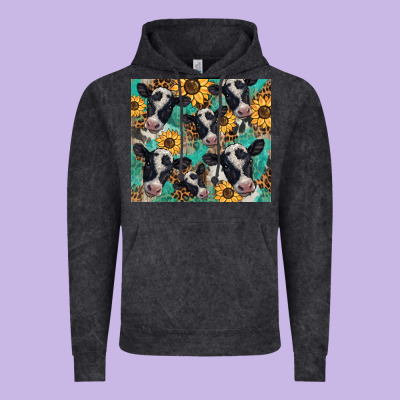 Western Leopard Sunflower Black And White  Cow Vintage Hoodie Designed By Barkaloodesign