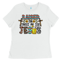 White raised on sweet and tea jesus Ladies Tee - CowhideDigitalArt