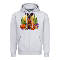 Heather Grey Halloween german shepherd Zipper Hoodie - RanaPortraitStore