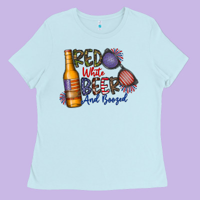 Red White Beer And Boozed Ladies Tee Designed By Cowhidedigitalart