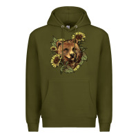 Army Green Bear head sunflower Premium Hoodie - HowdyJamesFarm