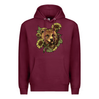 Burgundy Bear head sunflower Premium Hoodie - HowdyJamesFarm