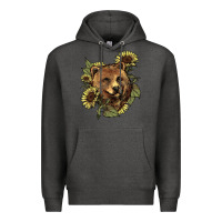 Charcoal Heather Bear head sunflower Premium Hoodie - HowdyJamesFarm