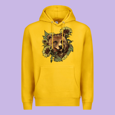 Bear Head Sunflower Premium Hoodie Designed By Howdyjamesfarm