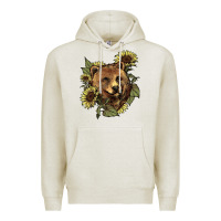 Oatmeal Heather Bear head sunflower Premium Hoodie - HowdyJamesFarm