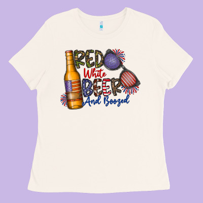 Red White Beer And Boozed Ladies Tee Designed By Cowhidedigitalart