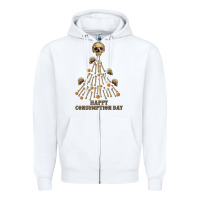 White Happy Consumption Day Zipper Hoodie - RanaPortraitStore