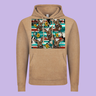 Western Horseshoe Sunflower Brown Cow Vintage Hoodie Designed By Barkaloodesign