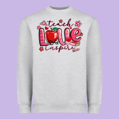Teach Love Inspire Valentines Day Heavyweight Sweatshirt Designed By Maliassmallbusiness