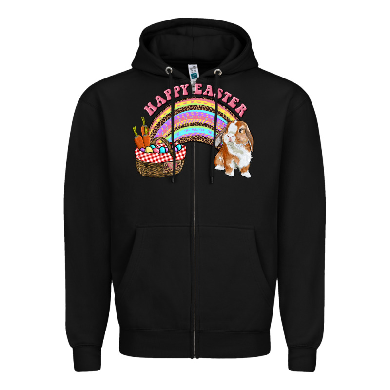Happy Easter Bunny And Egg Basket Rainbow Zipper Hoodie by RanaPortraitStore | Teevron