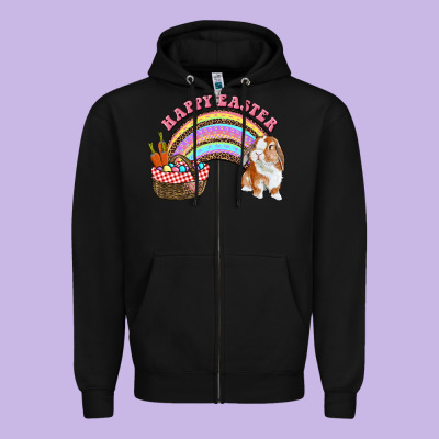 Happy Easter Bunny And Egg Basket Rainbow Zipper Hoodie Designed By Ranaportraitstore