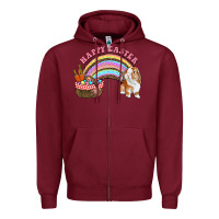 Burgundy Happy Easter Bunny And Egg Basket Rainbow Zipper Hoodie - RanaPortraitStore