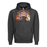 Charcoal Heather Happy Easter Bunny And Egg Basket Rainbow Zipper Hoodie - RanaPortraitStore