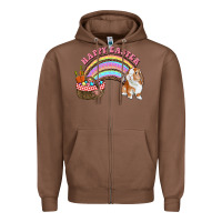 Chestnut Happy Easter Bunny And Egg Basket Rainbow Zipper Hoodie - RanaPortraitStore