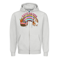 Dove Grey Happy Easter Bunny And Egg Basket Rainbow Zipper Hoodie - RanaPortraitStore