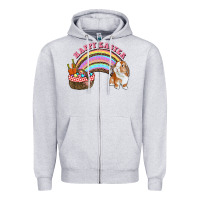 Heather Grey Happy Easter Bunny And Egg Basket Rainbow Zipper Hoodie - RanaPortraitStore