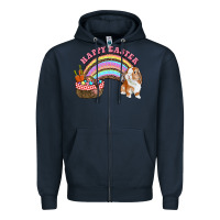 Navy Happy Easter Bunny And Egg Basket Rainbow Zipper Hoodie - RanaPortraitStore