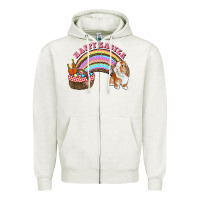 Oatmeal Heather Happy Easter Bunny And Egg Basket Rainbow Zipper Hoodie - RanaPortraitStore