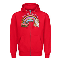 Red Happy Easter Bunny And Egg Basket Rainbow Zipper Hoodie - RanaPortraitStore