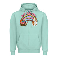 Seafoam Happy Easter Bunny And Egg Basket Rainbow Zipper Hoodie - RanaPortraitStore