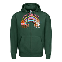 Sports Green Happy Easter Bunny And Egg Basket Rainbow Zipper Hoodie - RanaPortraitStore