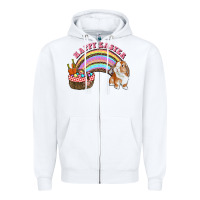 White Happy Easter Bunny And Egg Basket Rainbow Zipper Hoodie - RanaPortraitStore