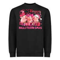 Black Happy Hallothanksmas Pigs pink Heavyweight Sweatshirt - NancyCooperArtShop