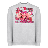 Heather Grey Happy Hallothanksmas Pigs pink Heavyweight Sweatshirt - NancyCooperArtShop