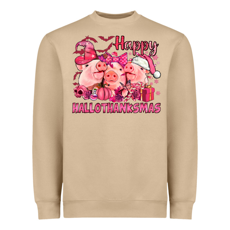 Happy Hallothanksmas Pigs Pink Heavyweight Sweatshirt by NancyCooperArtShop | Teevron
