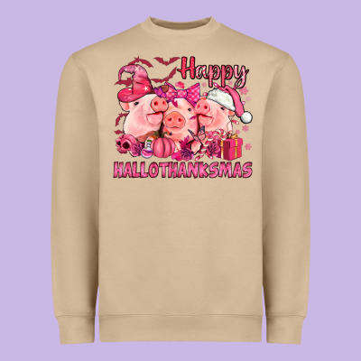 Happy Hallothanksmas Pigs Pink Heavyweight Sweatshirt Designed By Nancycooperartshop