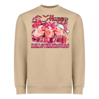 Mushroom Happy Hallothanksmas Pigs pink Heavyweight Sweatshirt - NancyCooperArtShop