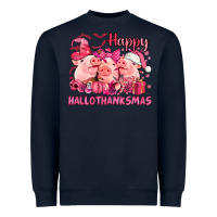 Navy Happy Hallothanksmas Pigs pink Heavyweight Sweatshirt - NancyCooperArtShop