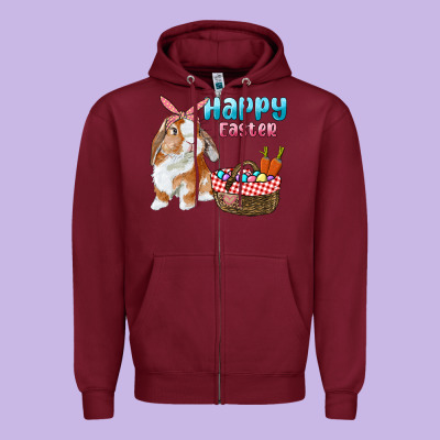 Happy Easter Bunny And Egg Basket Zipper Hoodie Designed By Ranaportraitstore
