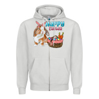 Dove Grey Happy Easter Bunny And Egg Basket Zipper Hoodie - RanaPortraitStore