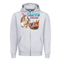 Heather Grey Happy Easter Bunny And Egg Basket Zipper Hoodie - RanaPortraitStore