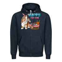 Navy Happy Easter Bunny And Egg Basket Zipper Hoodie - RanaPortraitStore