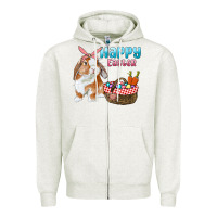 Oatmeal Heather Happy Easter Bunny And Egg Basket Zipper Hoodie - RanaPortraitStore