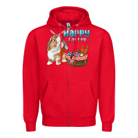 Red Happy Easter Bunny And Egg Basket Zipper Hoodie - RanaPortraitStore