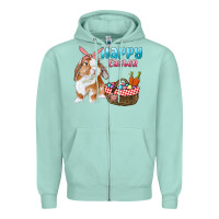 Seafoam Happy Easter Bunny And Egg Basket Zipper Hoodie - RanaPortraitStore