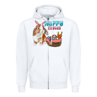 White Happy Easter Bunny And Egg Basket Zipper Hoodie - RanaPortraitStore