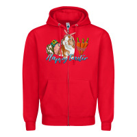 Red happy easter bunny carrots and eggs Zipper Hoodie - RanaPortraitStore