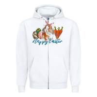 White happy easter bunny carrots and eggs Zipper Hoodie - RanaPortraitStore