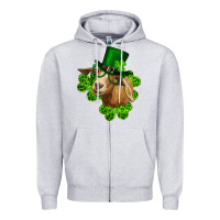 Heather Grey st. patrick's day goat clovers and leprechaun hat Zipper Hoodie - RanaPortraitStore