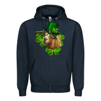 Navy st. patrick's day goat clovers and leprechaun hat Zipper Hoodie - RanaPortraitStore