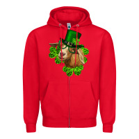 Red st. patrick's day goat clovers and leprechaun hat Zipper Hoodie - RanaPortraitStore
