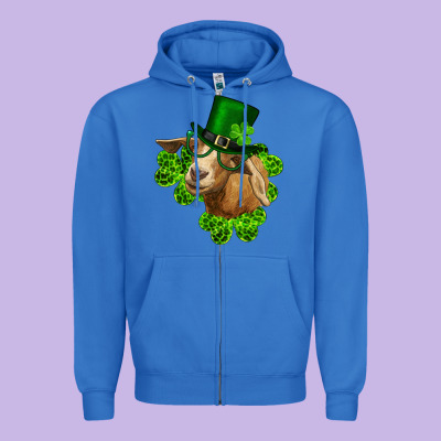 St. Patrick's Day Goat Clovers And Leprechaun Hat Zipper Hoodie Designed By Ranaportraitstore