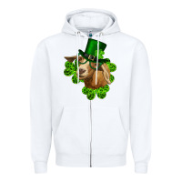 White st. patrick's day goat clovers and leprechaun hat Zipper Hoodie - RanaPortraitStore