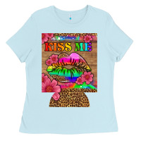 Baby Blue lgbtq kiss me  can cooler Ladies Tee - HRA Design Shop