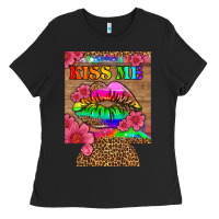 Black lgbtq kiss me  can cooler Ladies Tee - HRA Design Shop